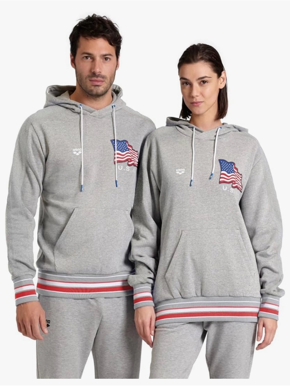 Arena - Adult Hoodie Sweatshirt, Heather Grey w USA Flag, Unisex, Size M *NWT